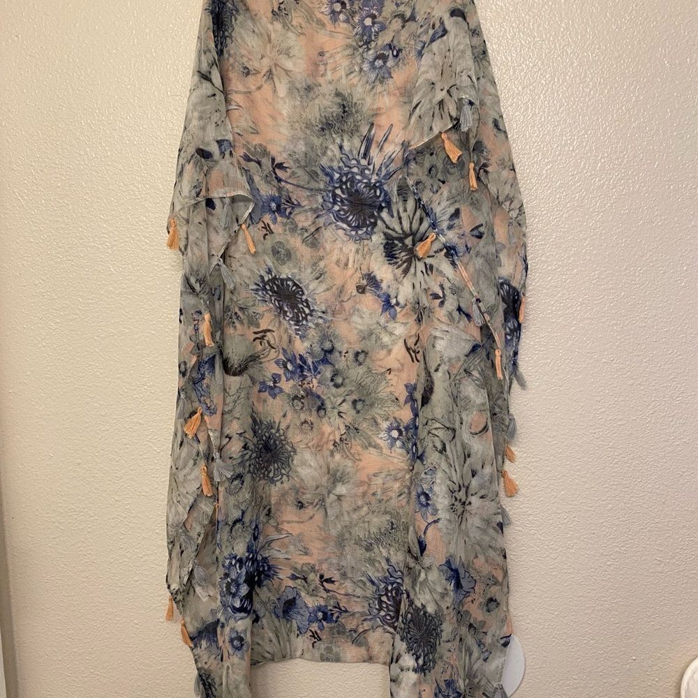 BP infinity scarf floral print lightweight gauze whimsy romantic tassels